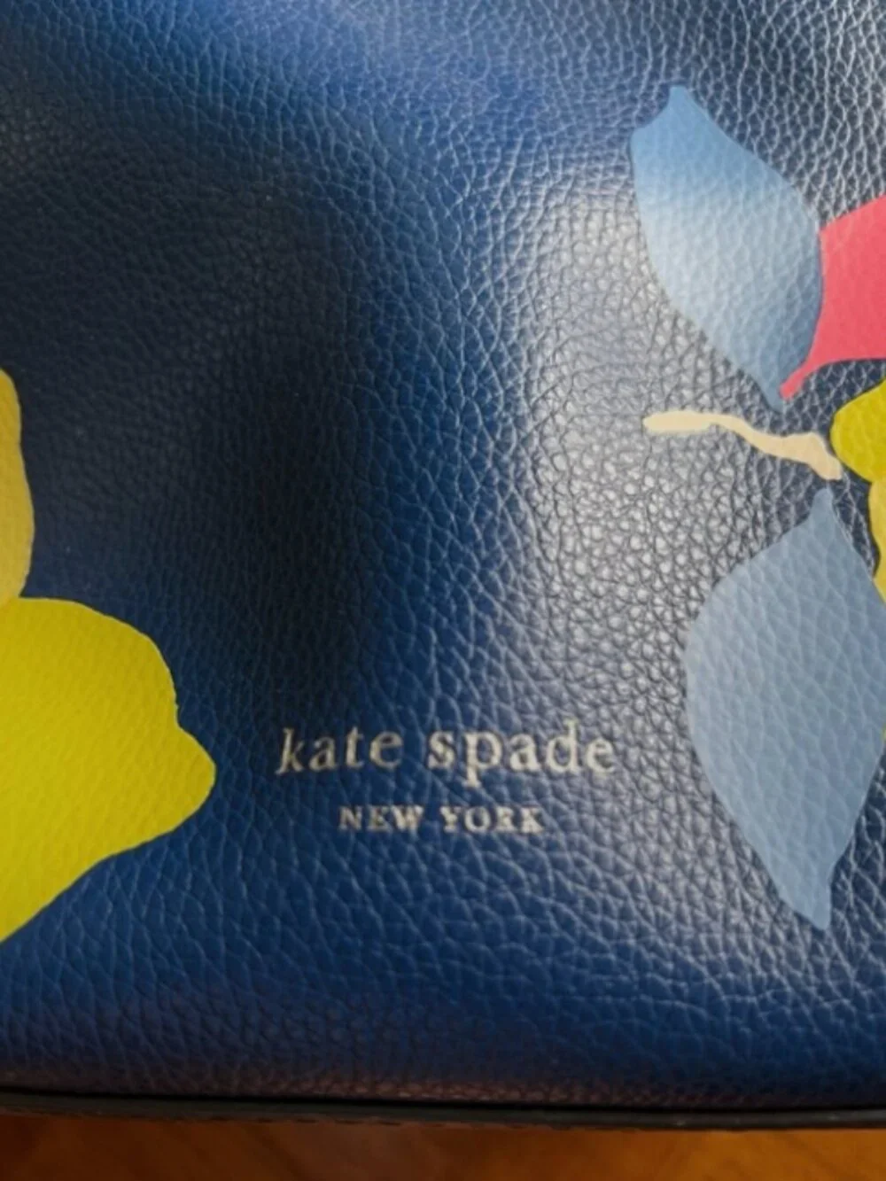 Kate Spade New York Eva Lemon Zest Tote Bag Large Bucket Leather Blue Yellow
